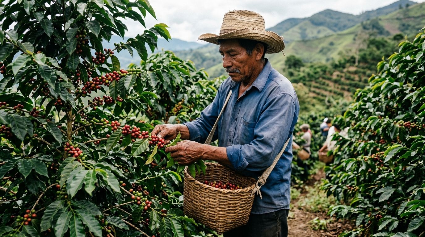 A modern coffee producer examining data on a tablet
