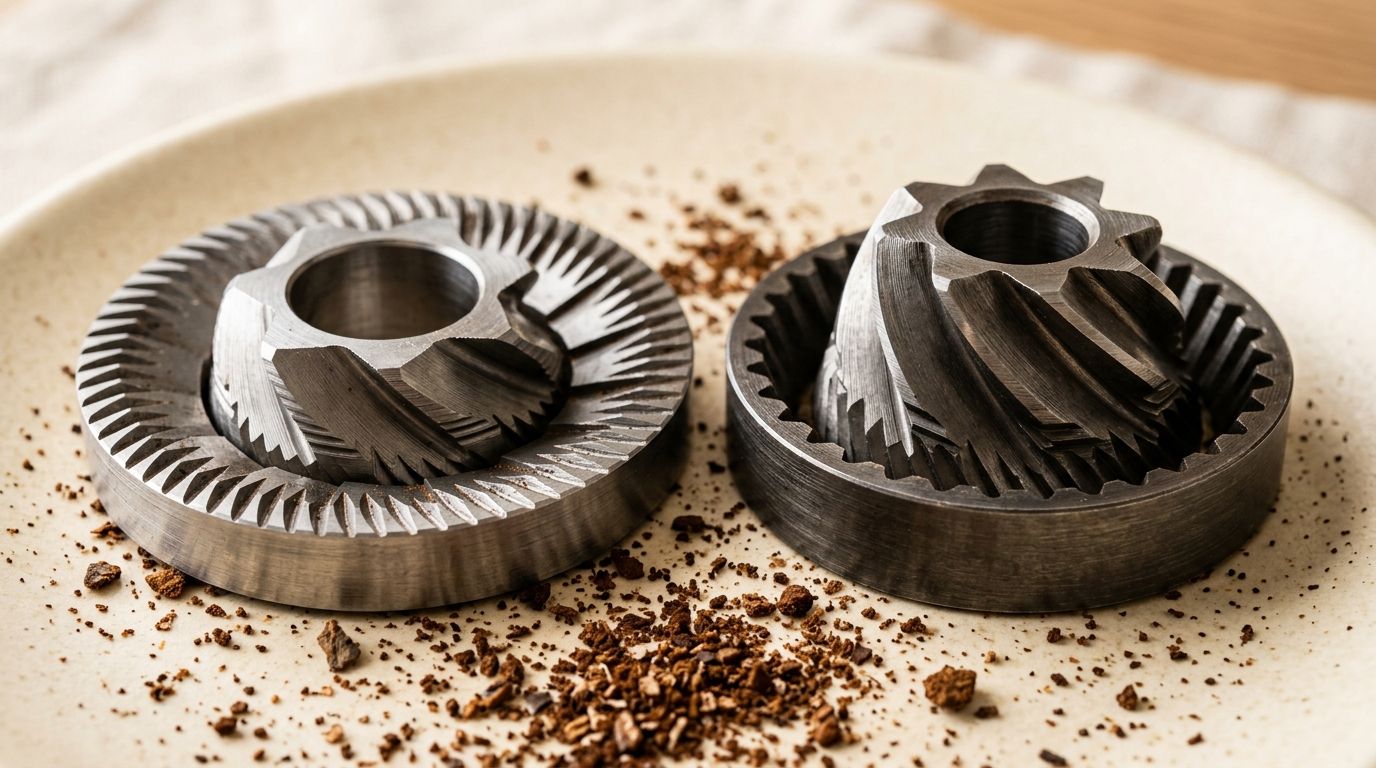 Macro view of steel grinder burrs