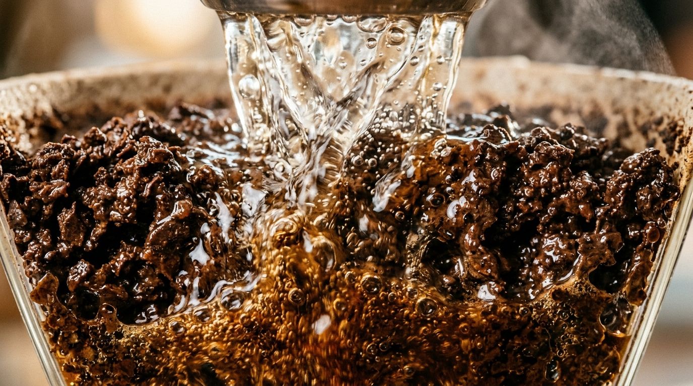 Water flowing along the ridges of a V60 dripper