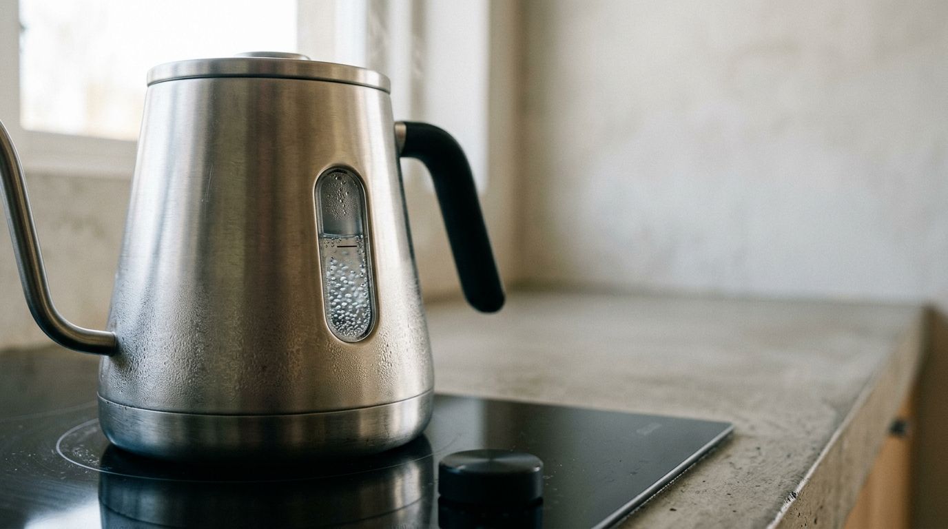 A spoon gently stirring a coffee slurry