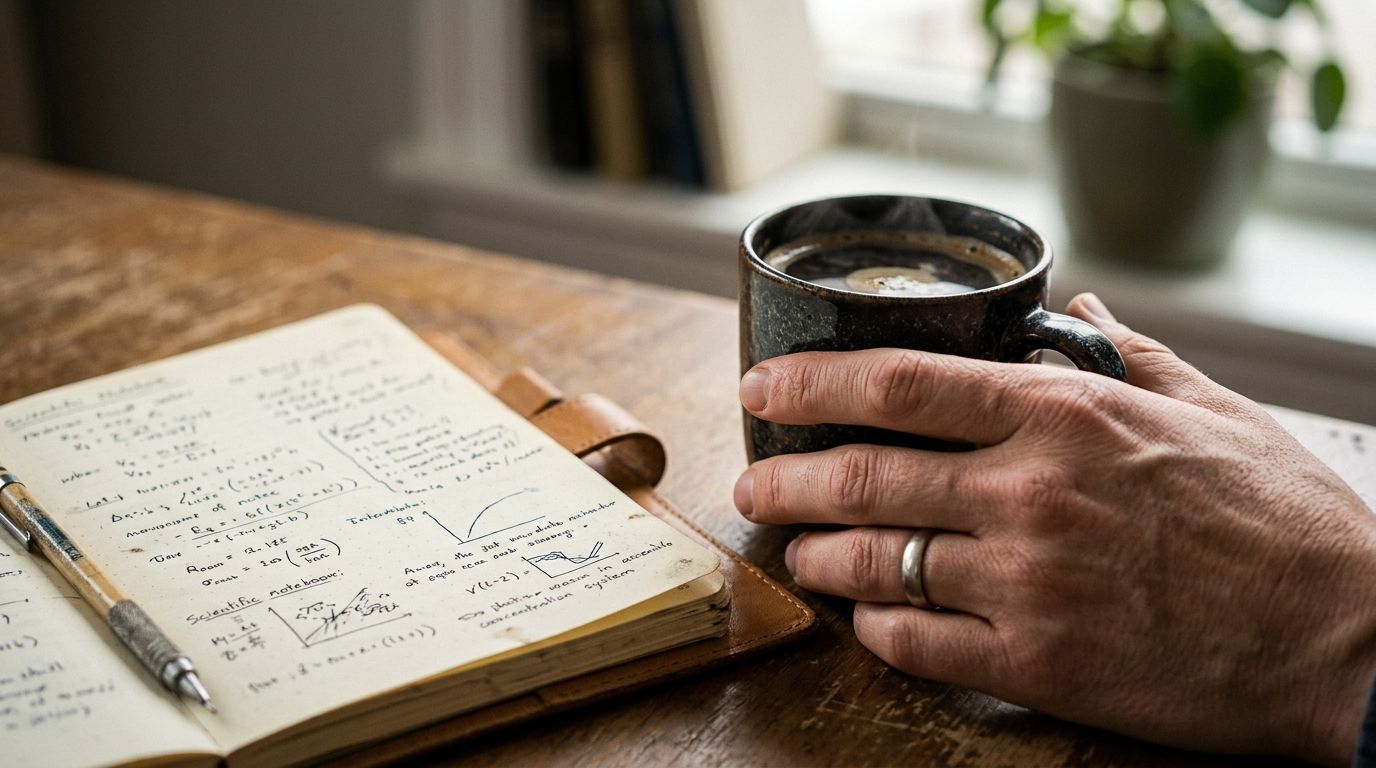 coffee beside hand and notebook 202608161239