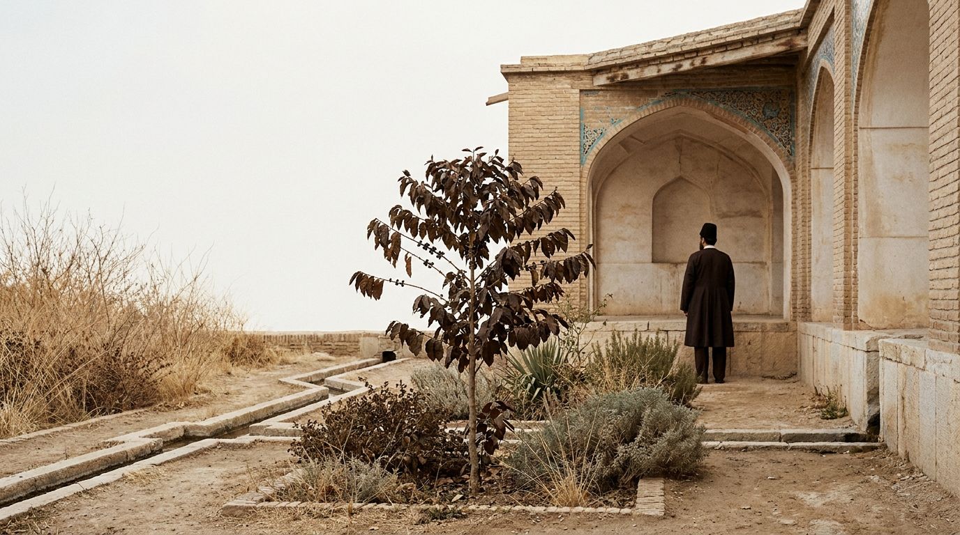 A vintage photograph of an empty, arid Persian landscape