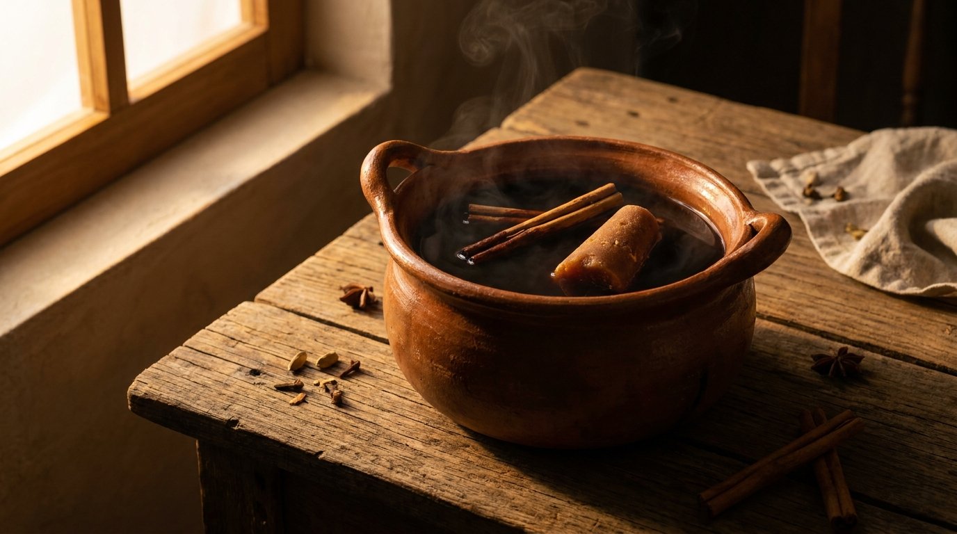 Traditional Mexican coffee served in a clay mug