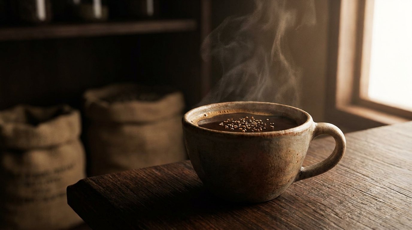 A cup of Café Touba with whole spices