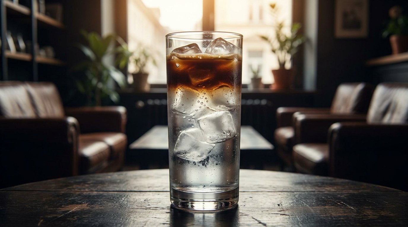 Espresso layered over iced tonic water in a tall glass